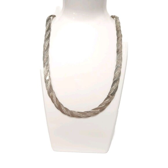 Vintage Heavy 925 Sterling Silver Italy Braided Herringbone Necklace 22.25"